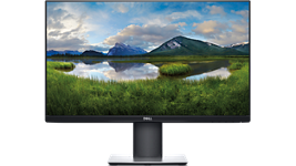 Snímek monitoru Dell P2421D s krajinou na obrazovce.