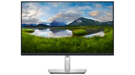 Picture of a Dell P2722HE Monitor with a nature landscape on the screen background. 