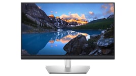 Image d'un écran Dell UltraSharp UP3221Q présentant un paysage de nature en arrière-plan.