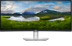 Abbildung eines geschwungenen Dell Monitors S3422DW mit einem Landschaftsbild auf dem Bildschirm