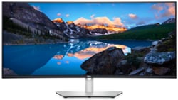 Imagine cu un monitor Dell UltraSharp U4021QW curbat, cu un peisaj natural pe fundalul ecranului.