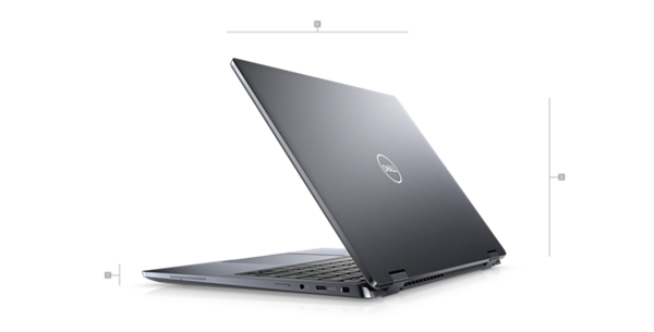 Kép egy Dell Latitude 9330, 13 hüvelykes, 2 az 1-ben laptopról, amelynek a hátulja látszik, és amelyen 1-től 3-ig terjedő számok jelzik a termék méreteit és tömegét.