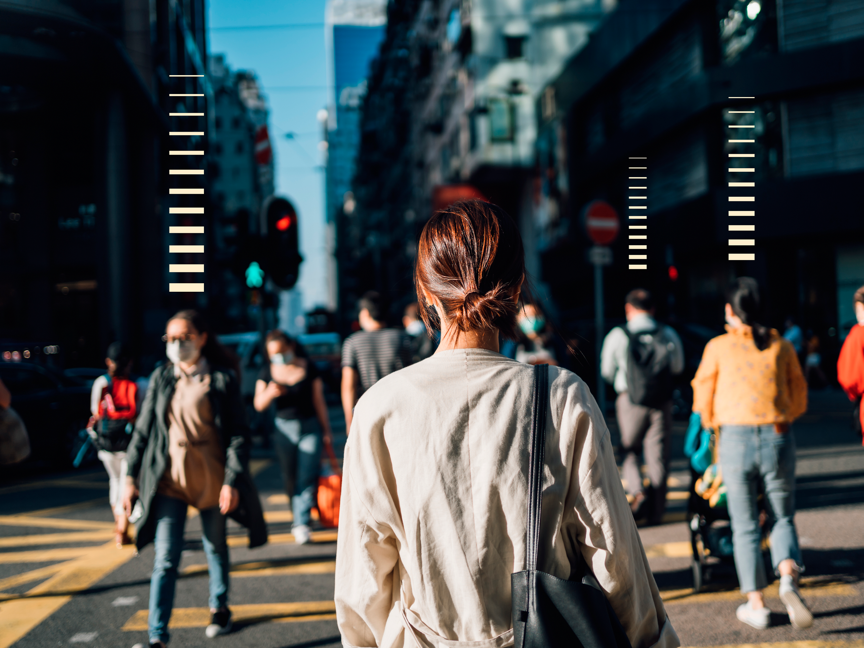 Woman Crossing a Busy Street Showing AI Traffic Monitoring