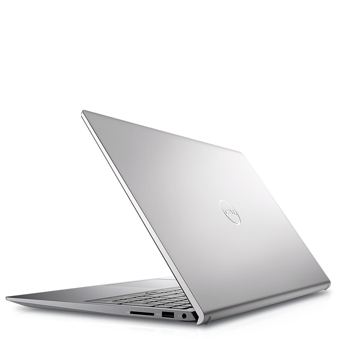 Notebook inspiron em promoção Dell prata virado para trás e para a esquerda