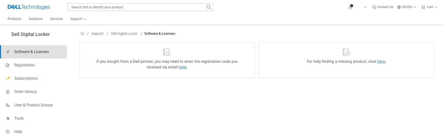 Software y licencias que se muestran en el sitio web de Dell Digital Locker