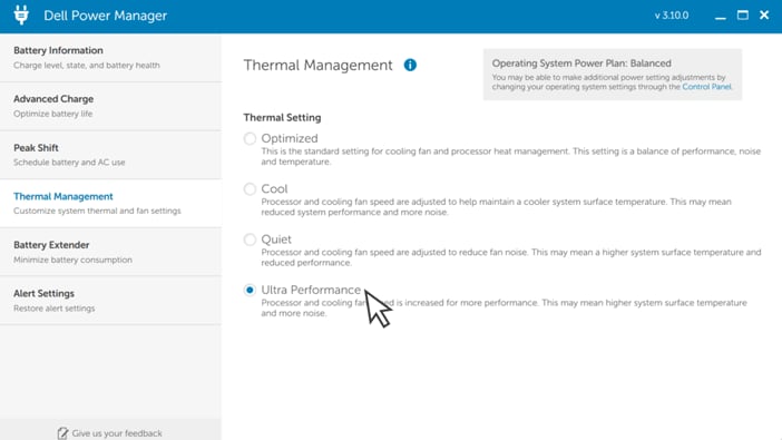 Thermal management using Dell Power Manager