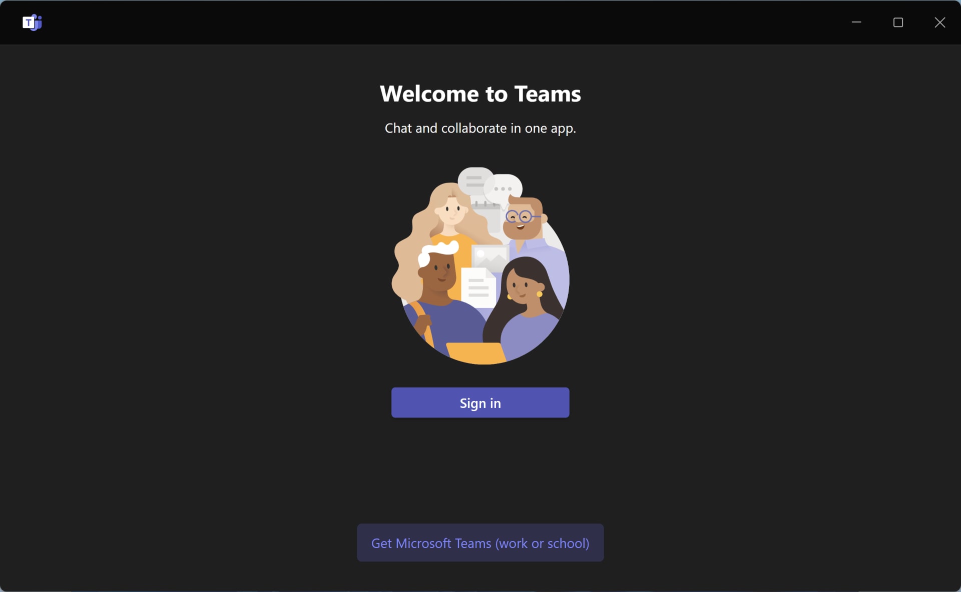 Sign in button on the Microsoft Teams app