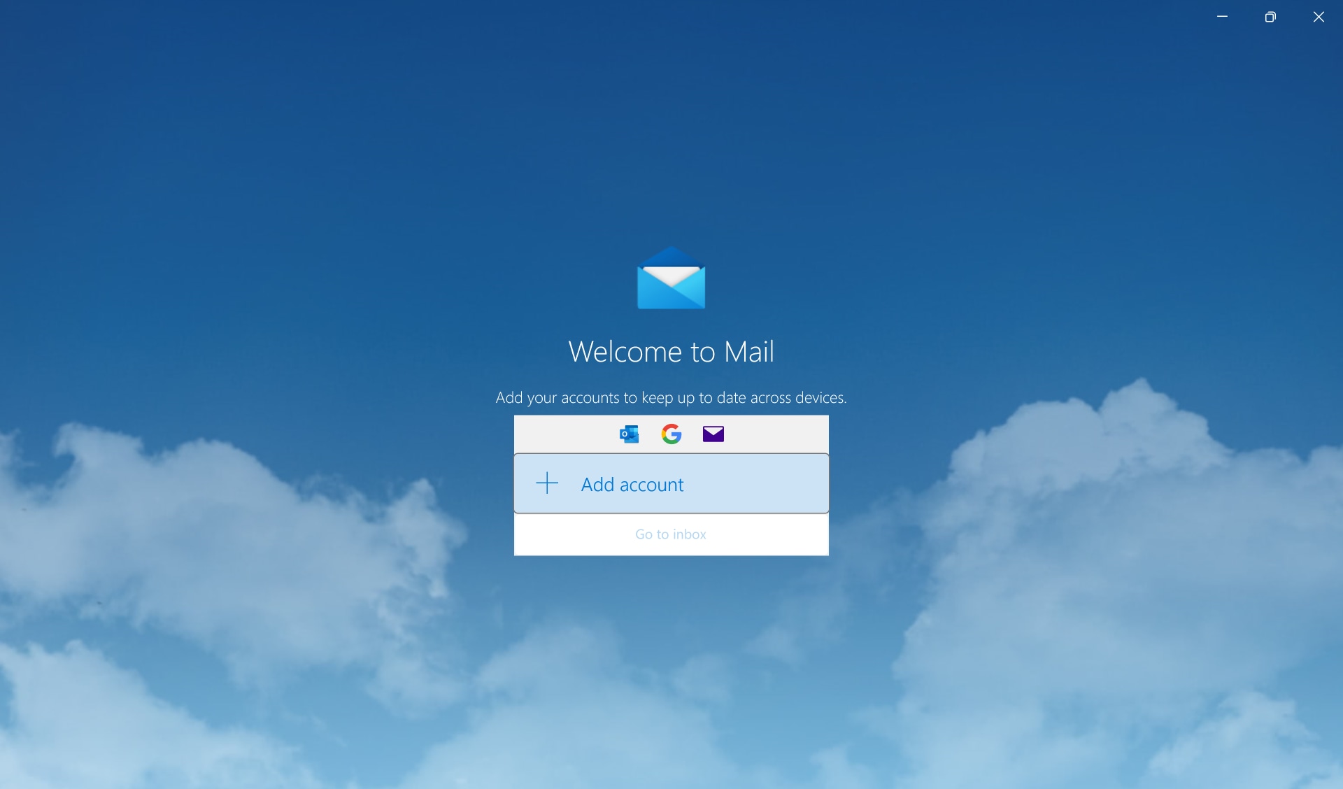 Add account button on the mail app in Windows