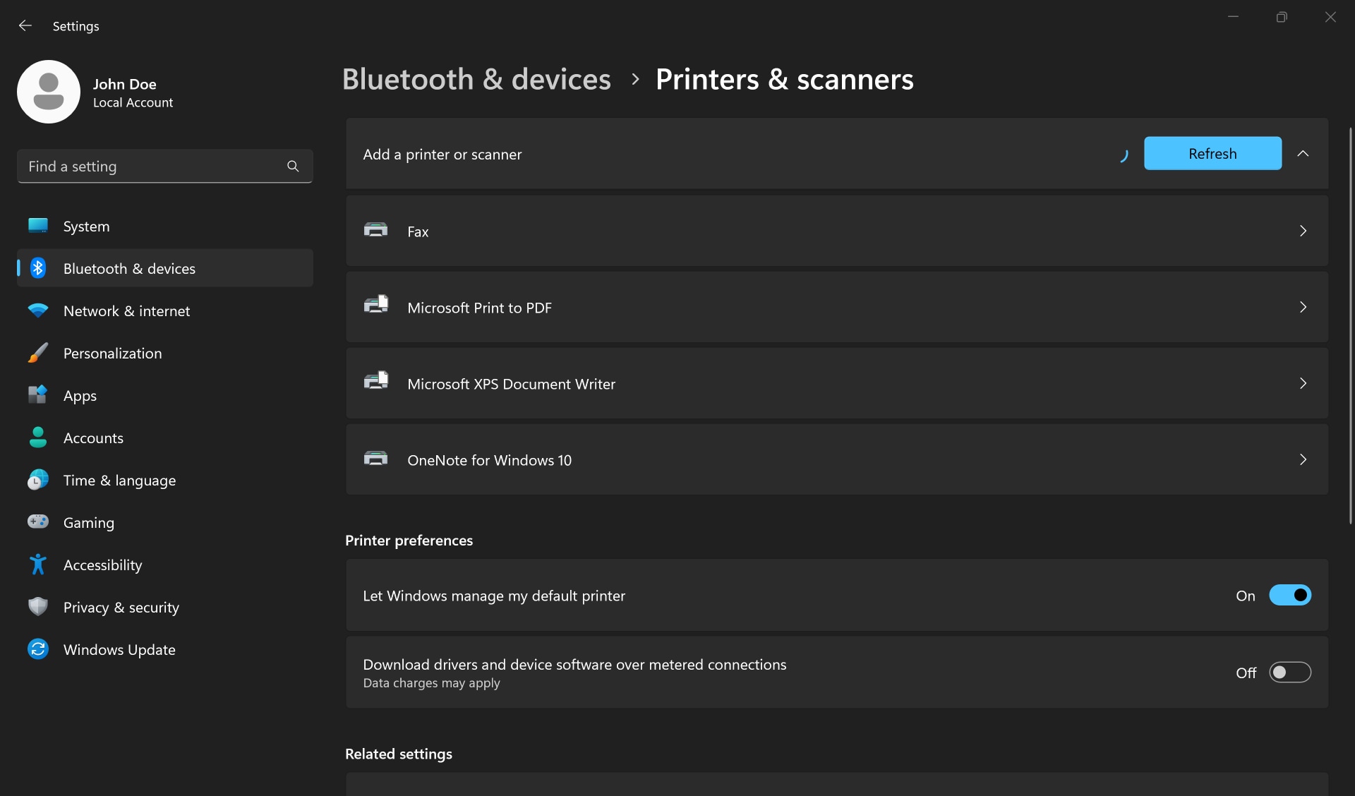 Add a printer option under the Printer settings in Windows