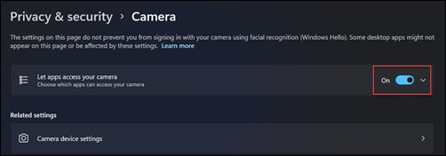 Webcam privacy settings to let apps access your camera in Windows 11