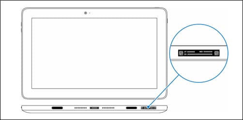Dell Latitude 5179タブレットの底面パネルに貼付されているサービス タグ ラベルの画像