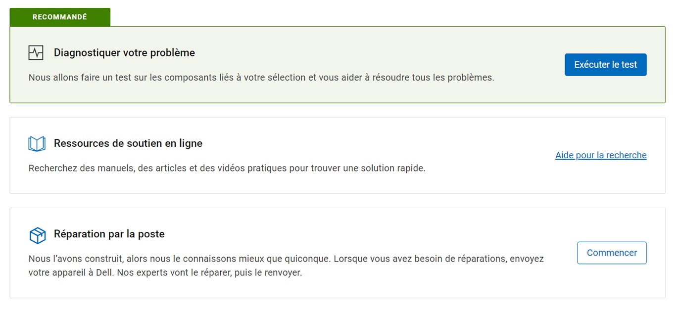 Option de réparation par la poste, en vertu des options de soutien offertes pour votre ordinateur portable Dell