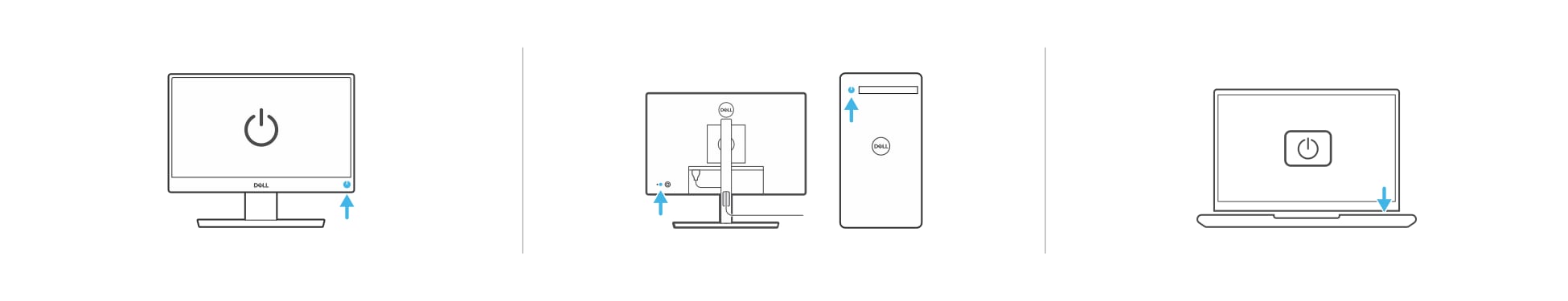 Ubicación del botón de encendido en un todo en uno, un monitor, un equipo de sobremesa y un portátil