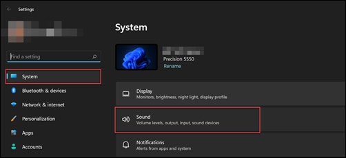 Configurações de som no aplicativo Configurações do Windows 11.