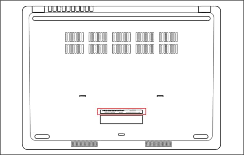 Latitude 3480モバイル シン クライアントの背面カバーに貼付されているサービス タグ ラベルの例。