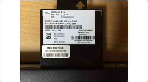 – Example of product information label located on the pull tab of Wyse 5030 thin client.