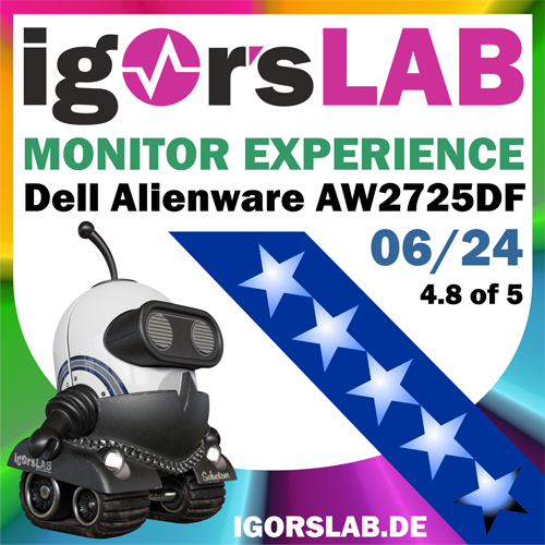 igor'sLAB „Alienware AW2725DF: Monitor Experiencie, Bewertet 4.8/5“ logo