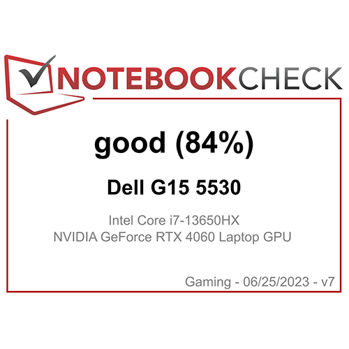 NotebookCheck "Dell G15 (5530): Rated 84%" logo