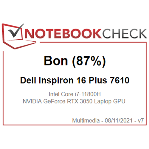 Dell Ordinateur Portable Inspiron 16 Plus (7610): « L'Inspiron 16 présente quelques premières notables pour la série, notamment un écran 3K de 16 pouces, une carte graphique RTX 3050 de GeForce et un nouveau design de châssis en métal. » — NotebookCheck
