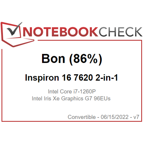 Ordinateur Portable Dell Inspiron 16 pouces 2-en-1 (7620) : « L'un des plus abordables de sa catégorie et il est même équipé des derniers CPU Intel de 12e génération. » — NotebookCheck