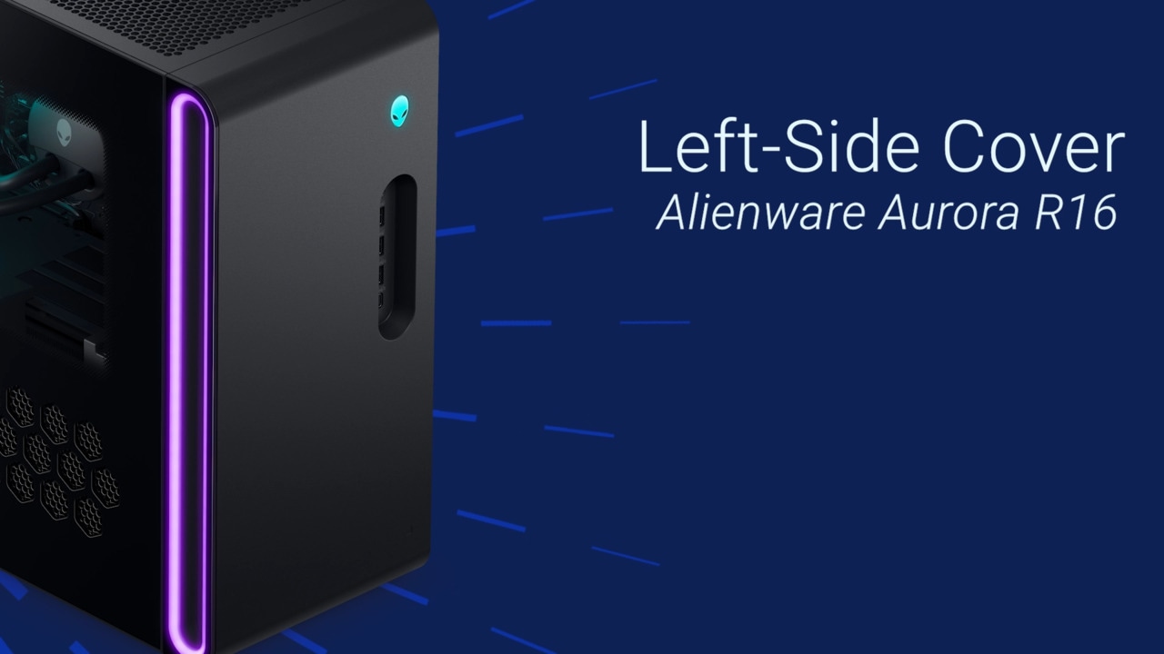 Postup výměny levého bočního krytu v počítači Alienware Aurora R16