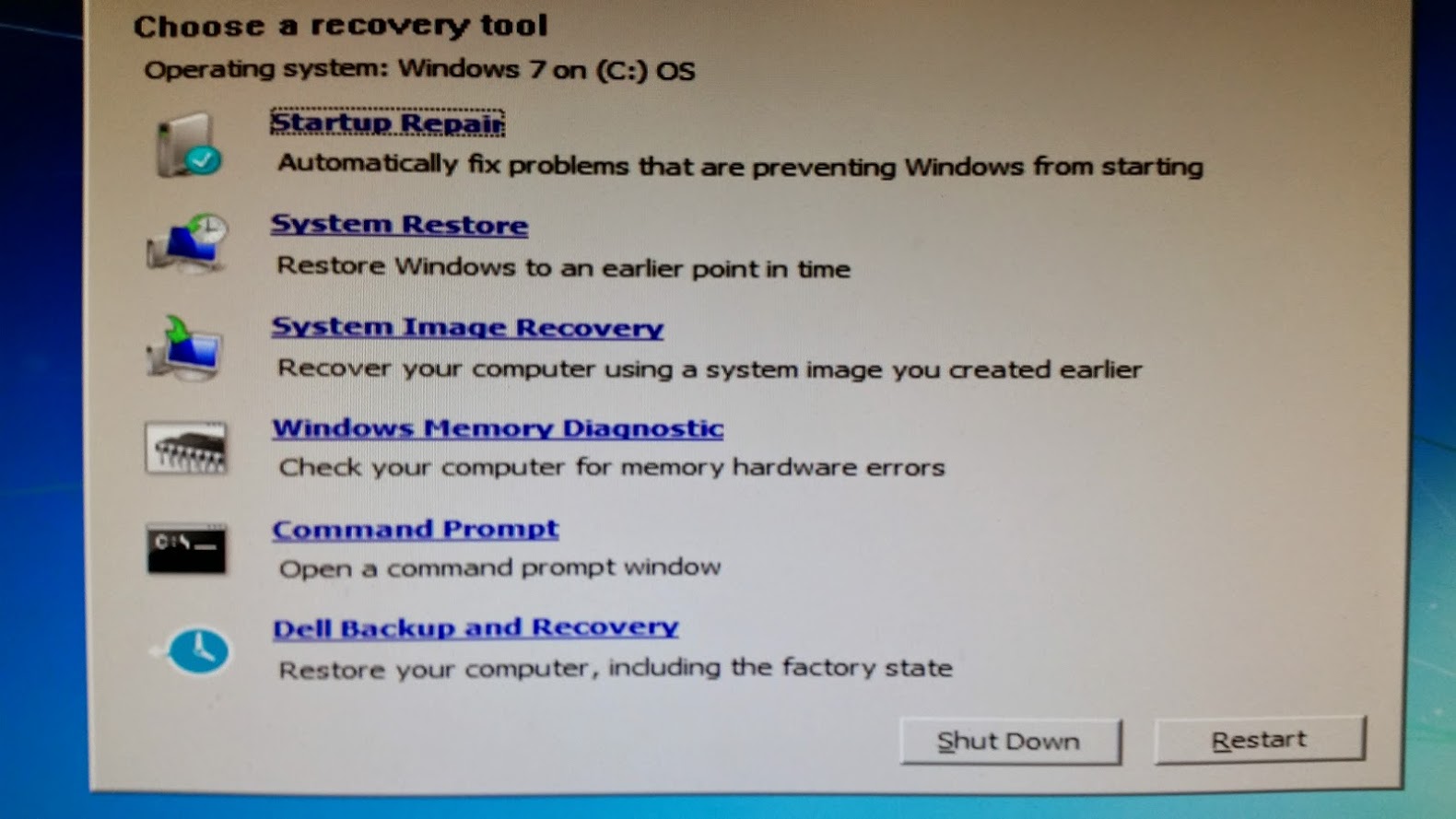 Recovery Options Menu