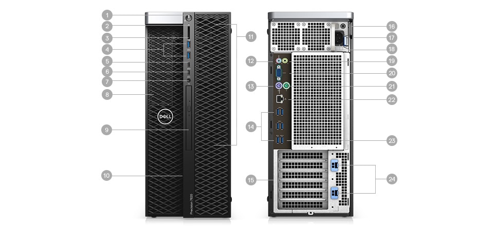 Precision 5820 en torre: puertos y ranuras